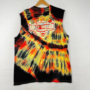 Y2K Harley Davidson Motorcycle XL Tie Die Sleeveless Muscle Shirt Grunge Punk